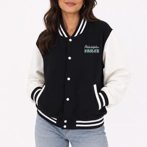 Just Hoods Philadelphia Eagles Varsity Jacket Black White Mens Large JHA043